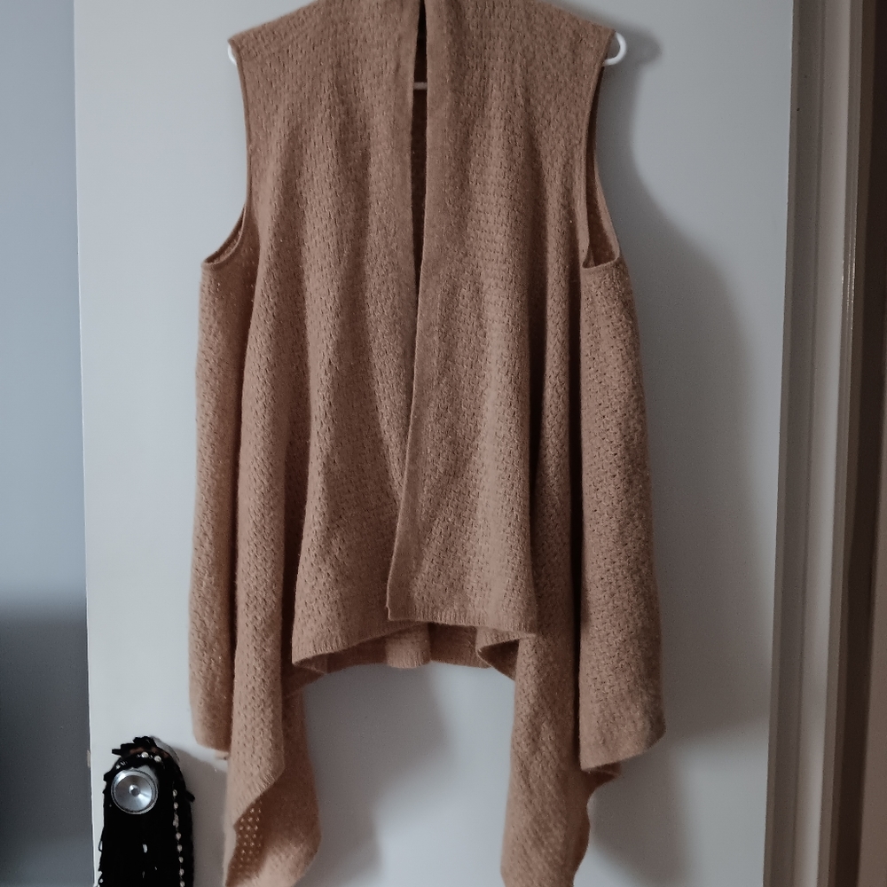 LORD & TAYLOR 100% Cashmere Pointelle Knit Asymmetric Vest L
